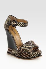  Raffia Leather Platforn Wedge Sandals