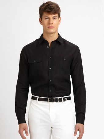 Ralph Lauren Black Label Linen Military Sport Shirt - Lyst
