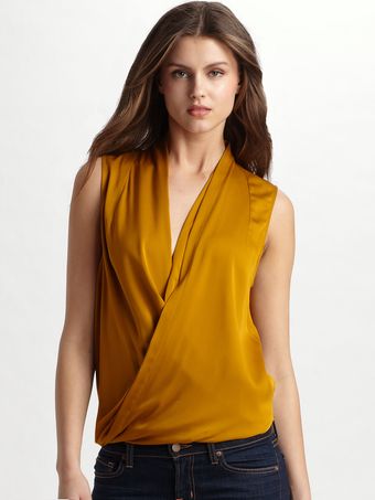 Diane Von Furstenberg Issie Woven Silk Wrap Top - Lyst