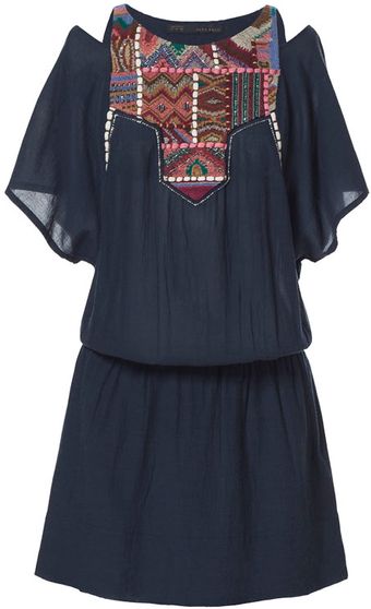 Zara Embroidered Bib Front Dress - Lyst