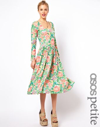 Asos Midi Skater Dress in Pixelated Floral Print - Lyst