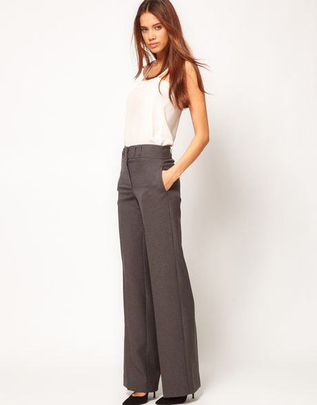 Asos Wide Leg Trousers with Notch Back Detail in Gray (grey) | Lyst
