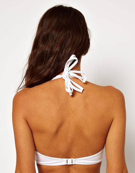 Asos Heart Lasercut Ruffle Halter Plunge Fuller Bust Bikini Top in White | Lyst