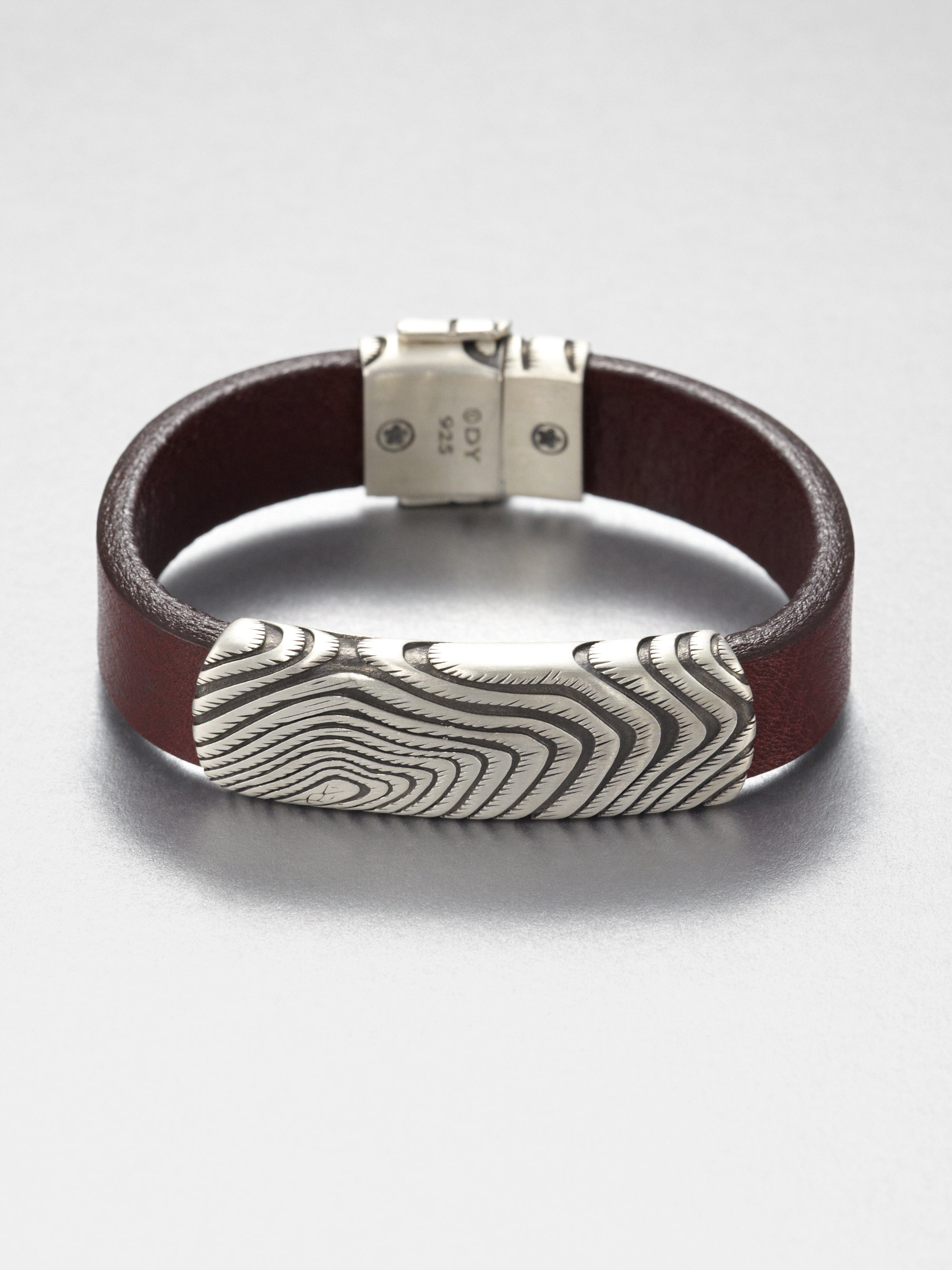 David Yurman Leather Sterling Silver Id Bracelet in Silver for Men