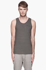 John Varvatos Slate Green Pickstich Striped Tank Top