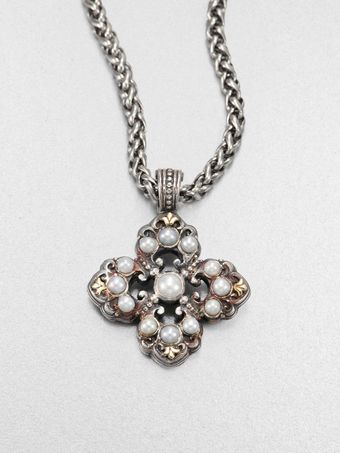 Konstantino Cultured Pearl Sterling Silver and 18k Yellow Gold Cross Enhancer - Lyst