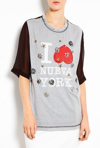 3.1 Phillip Lim Grey Nueva York Floral Eyelet Embellished Tshirt - Lyst