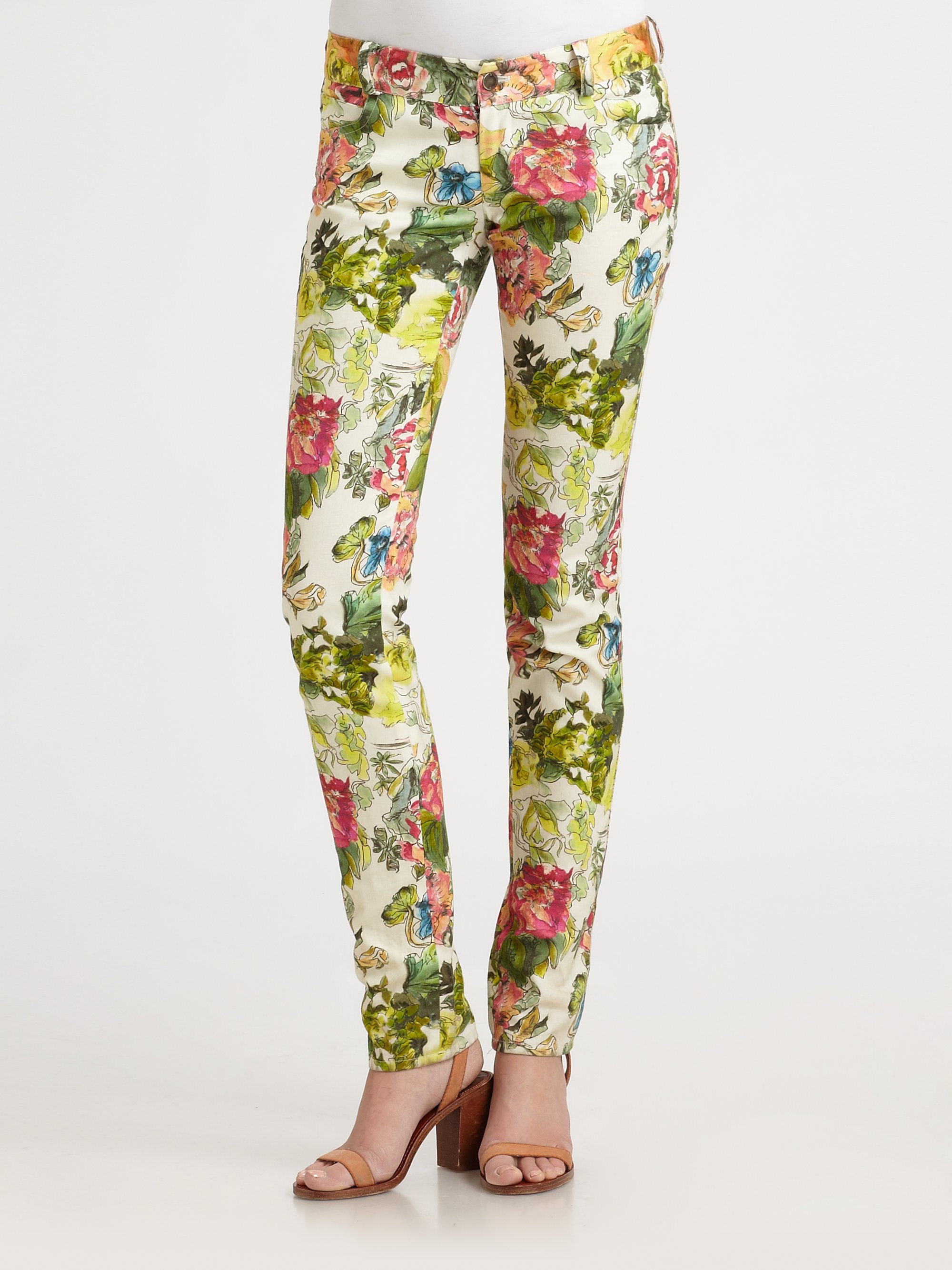 Alice Olivia 5pocket Printed Skinny Jeans In Green Floral Print Lyst