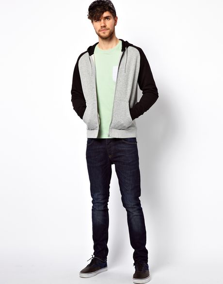 Asos Hoodie with Contrast Sleeves in Gray for Men (grey) | Lyst