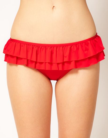 Asos Ruffle Skirted Bikini Pant In Red Lyst