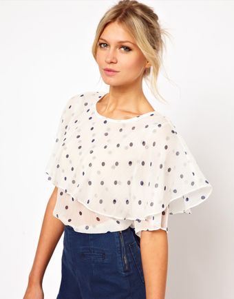 Asos Blouse with Oversized Ruffle in Spot Print - Lyst