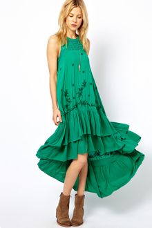 Free People Long Tiered Dress with Crochet Back Detail - Lyst
