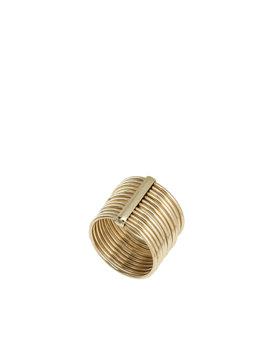 French Connection Metal Bar Linked Ring Stack in Gold Lyst