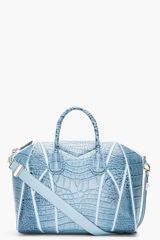 Givenchy Medium Blue Crocembossed Leather Antigona Duffle Bag