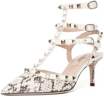 Valentino Rockstud Printed Snake Sling Back T65 in Light Ivory - Lyst