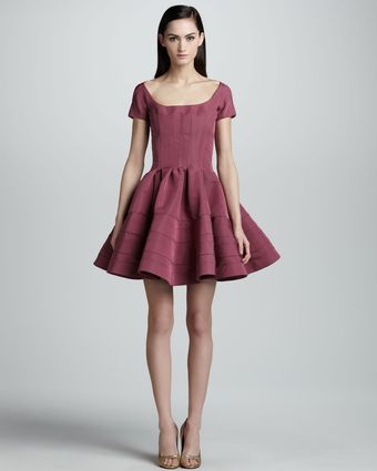 Zac Posen Shortsleeve Fitand Flare Dress Orchid - Lyst