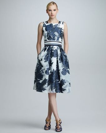 Carolina Herrera Floral Jacquard Organza Dress Blu - Lyst