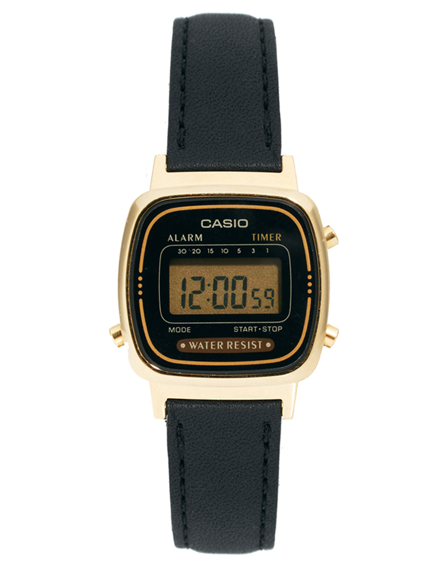 Casio Casio Black Leather Strap Digital Watch in Black