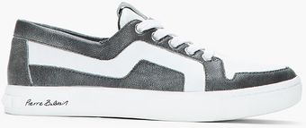 Pierre Balmain Grey Paneled Leather Sneakers - Lyst