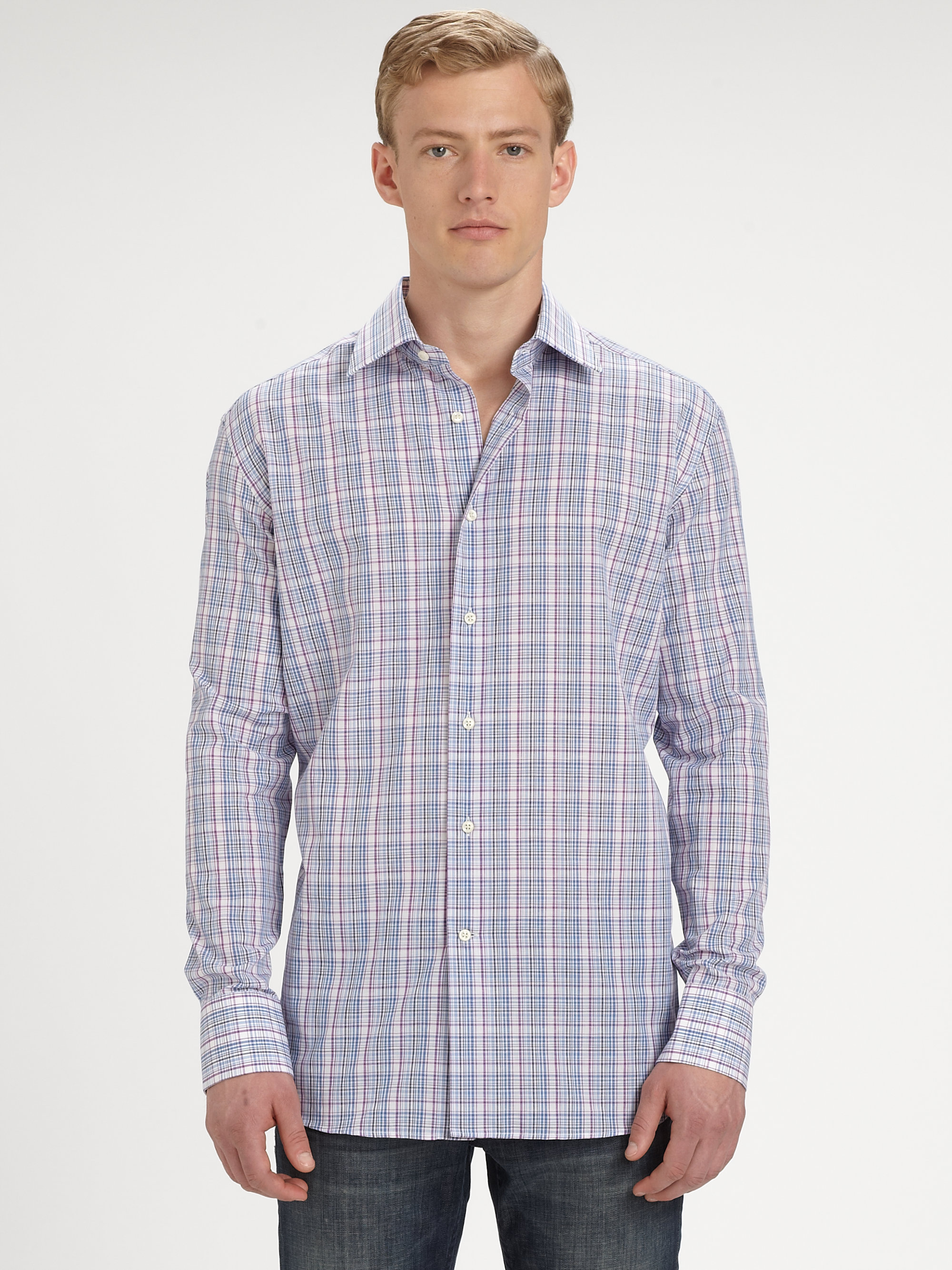 Saks Fifth Avenue Men Collection Plain Sportshirt in Blue