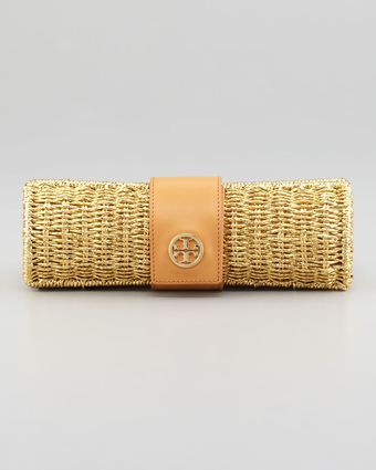 Tory Burch Chunky Metallic Straw Cylinder Clutch Bag - Lyst