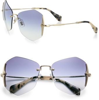 Miu Miu Irregular Rimless Sunglasses - Lyst
