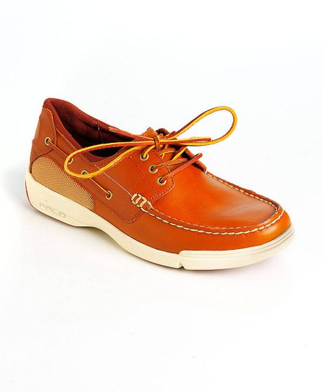 Polo Ralph Lauren Carrick Leather Boat Shoes in Orange for Men (tan ...