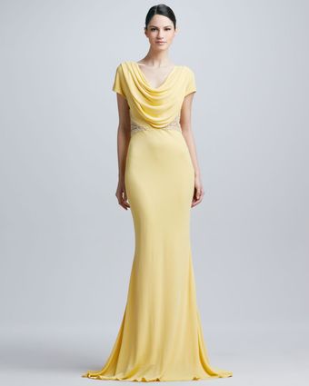 Badgley Mischka Cowlneck Lace Trim Gown - Lyst