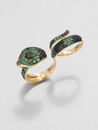 John Hardy Semiprecious Multistone 18k Gold Cobra Twofinger Ringblack Spinel - Lyst