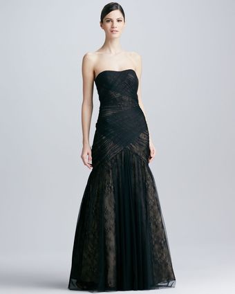 Ml Monique Lhuillier Strapless Lace Tulle Gown - Lyst