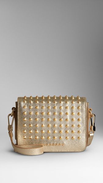 Burberry Studded Metallic Leather Crossbody Bag - Lyst