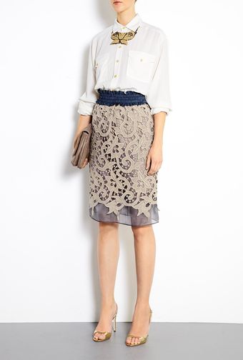 Carven Lace Overlaid Pencil Skirt - Lyst