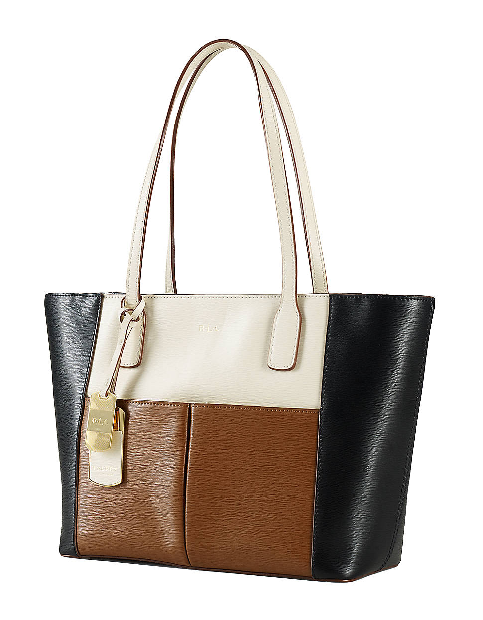 Lauren By Ralph Lauren Newbury Leather Pocket Shopper Bag in Brown