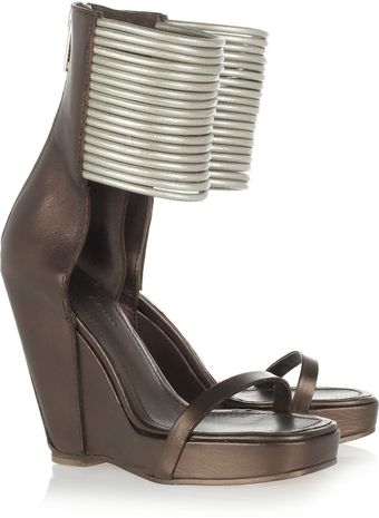 Rick Owens Metallic Leather Wedge Sandals - Lyst