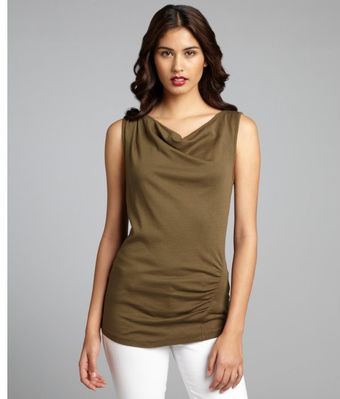 Three Dots Olive Cotton Blend Cowl Neck Sleeveless Top - Lyst