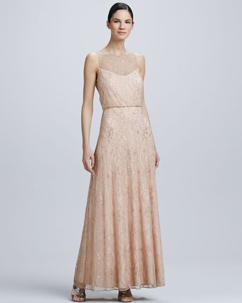Aidan Mattox Illusion Neck A Line Gown - Lyst