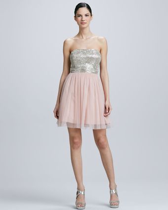 Aidan Mattox Strapless Beaded Chiffon Cocktail Dress - Lyst