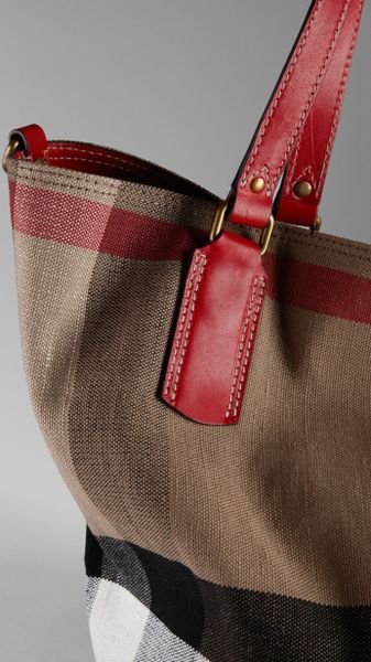 Burberry Large Check Canvas Tote Bag in Multicolor (cadmium red) | Lyst