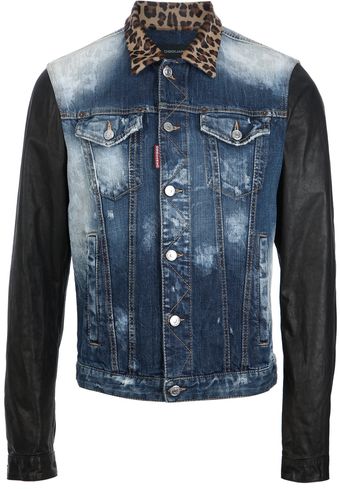 DSquared2 Leopard Collar Denim Jacket - Lyst