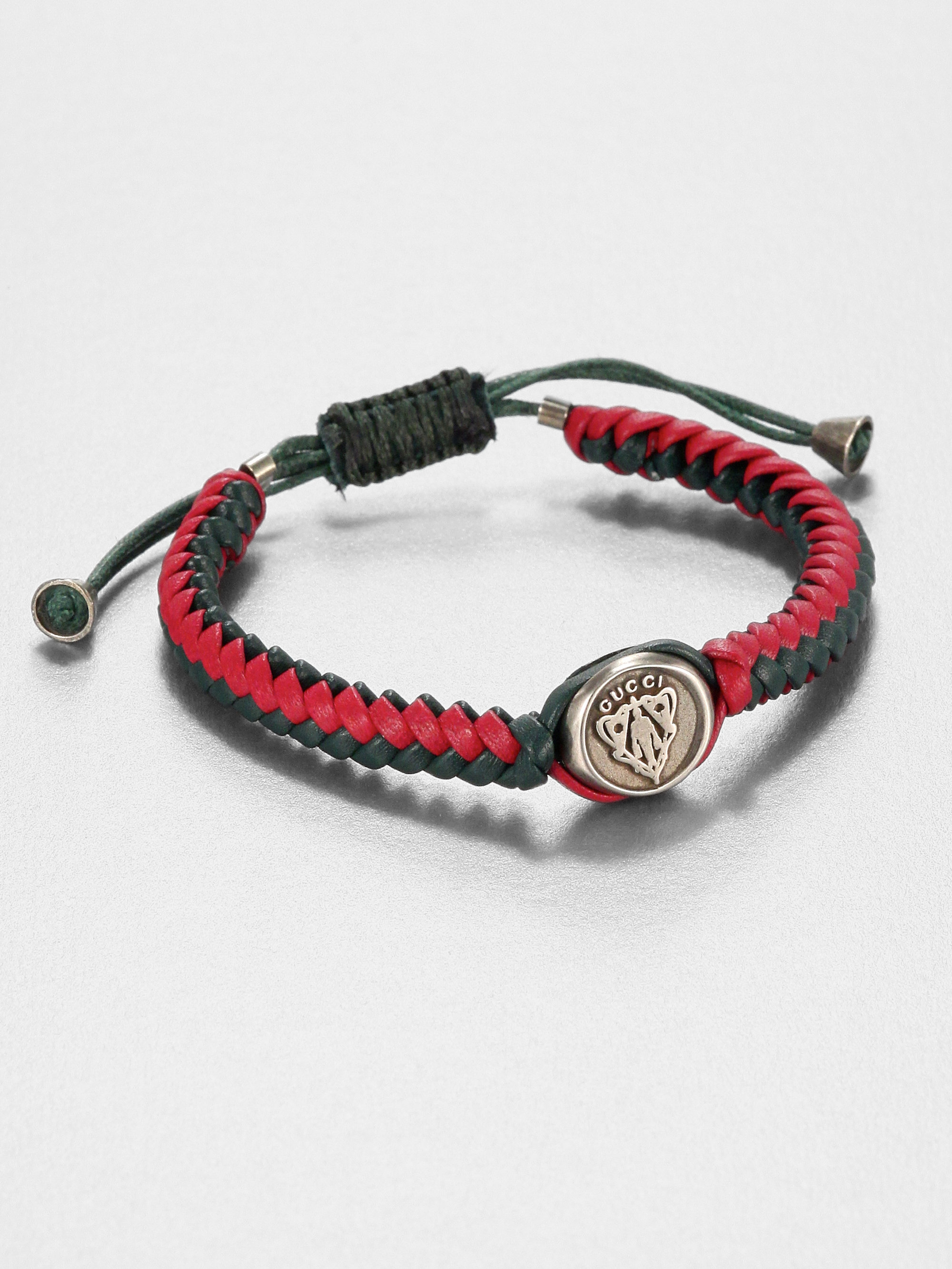 Gucci Woven Leather Bracelet in Red for Men (red-green) | Lyst