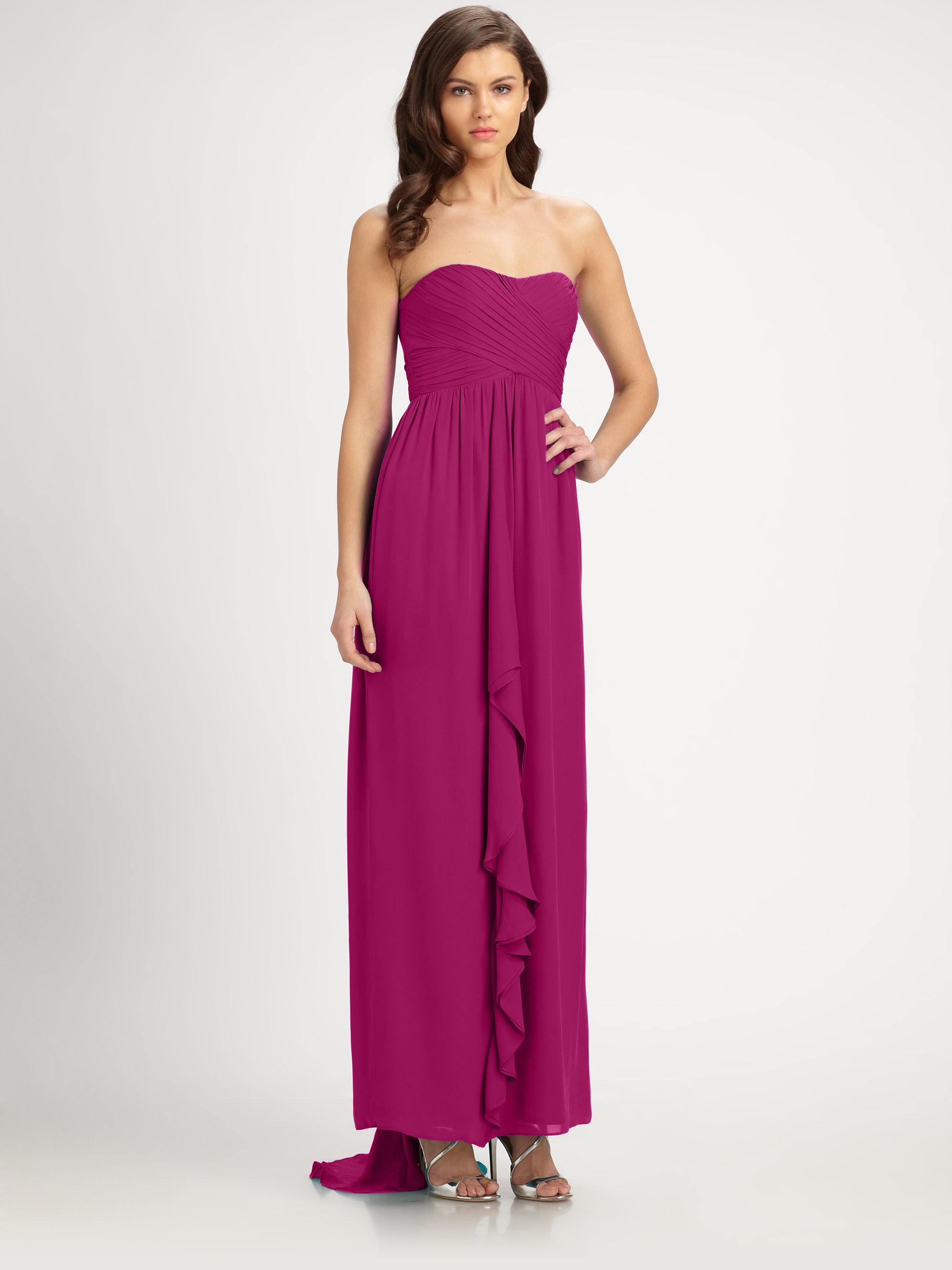 Nicole Miller Pleated Top Strapless Chiffon Gown in Purple (scarlet ...