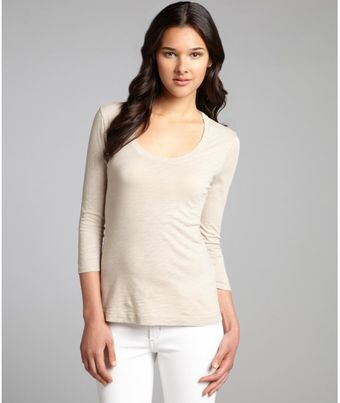 Three Dots Sand Cotton Scoop Neck Three Quarter Sleeve Top - Lyst