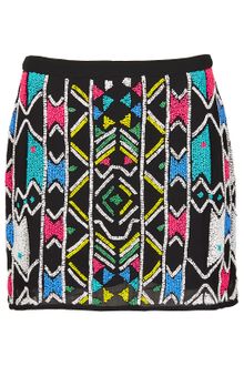 Topshop Aztec Embellished Mini Skirt - Lyst