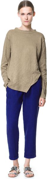 Zara Linen Trousers with Elasticated Waistband - Lyst