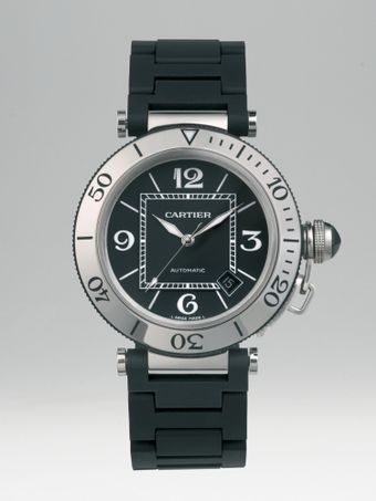 Cartier Pasha Seatimer Stainless Steel Watch On Black Rubber Bracelet - Lyst
