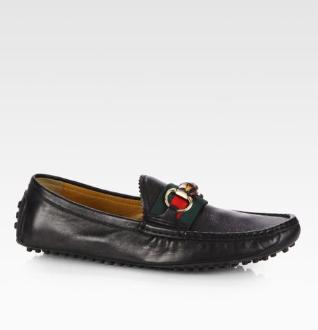 Gucci Damo Leather Drivers in Black - Lyst