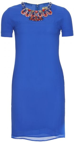 Issa Silk Dress with Embellished Collar - Lyst