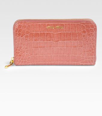 Miu Miu St Coco Lux Crocodile Embossed Leather Ziparound Wallet - Lyst