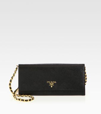 Prada Saffiano Metal Oro Wallet with Chain - Lyst