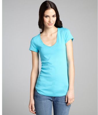Three Dots Cerulean Cotton Vneck Short Sleeve Tshirt - Lyst